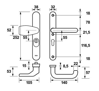 AXA Oval Plus Smal veiligheidsbeslag PC55 SKG3 met kerntrekbeveiliging Wing-greep/kruk - Afbeelding 2