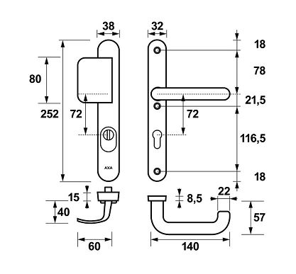 AXA Oval Plus Smal veiligheidsbeslag PC72 SKG3 met kerntrekbeveiliging D-greep/kruk - Afbeelding 2