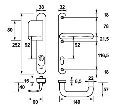 AXA Oval Plus Smal veiligheidsbeslag PC92 SKG3 met kerntrekbeveiliging D-greep/kruk - Afbeelding 2