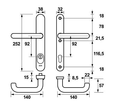 AXA Oval Plus Smal veiligheidsbeslag PC92 SKG3 met kerntrekbeveiliging kruk/kruk - Afbeelding 2