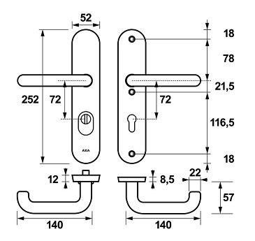 AXA Oval Plus veiligheidsbeslag PC72 SKG3 met kerntrekbeveiliging kruk/kruk - Afbeelding 2