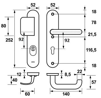 AXA Oval Plus veiligheidsbeslag PC92 SKG3 met kerntrekbeveiliging D-greep/kruk - Afbeelding 2