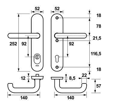 AXA Oval Plus veiligheidsbeslag PC92 SKG3 met kerntrekbeveiliging kruk/kruk - Afbeelding 2