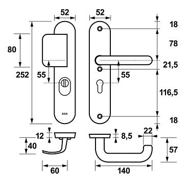 AXA Oval Plus veiligheidsbeslag PC55 SKG3 met kerntrekbeveiliging D-greep/kruk - Afbeelding 2
