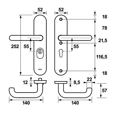 AXA Oval Plus veiligheidsbeslag PC55 SKG3 met kerntrekbeveiliging kruk/kruk - Afbeelding 2