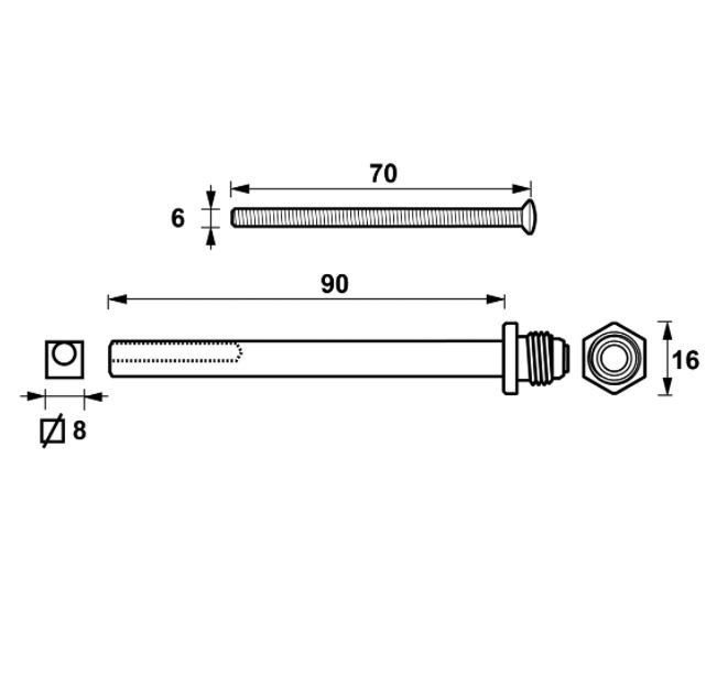 AXA Wisselstift 90x8mm en set bouten M6x70 zwart - Afbeelding 2