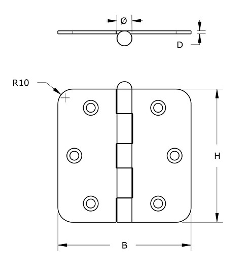 Scharnier met losse pen ronde hoeken 76x76 mm zwart gelakt - Afbeelding 2
