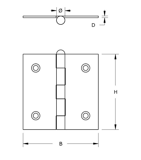 Scharnier met losse pen rechte hoeken 51X51 mm zwart gelakt - Afbeelding 2