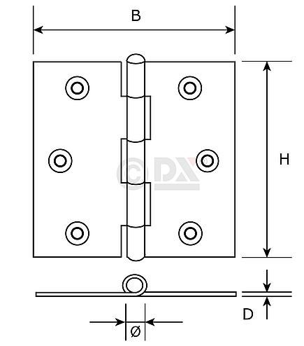 Scharnier met losse pen rechte hoeken 76X76 mm zwart gelakt - Afbeelding 2