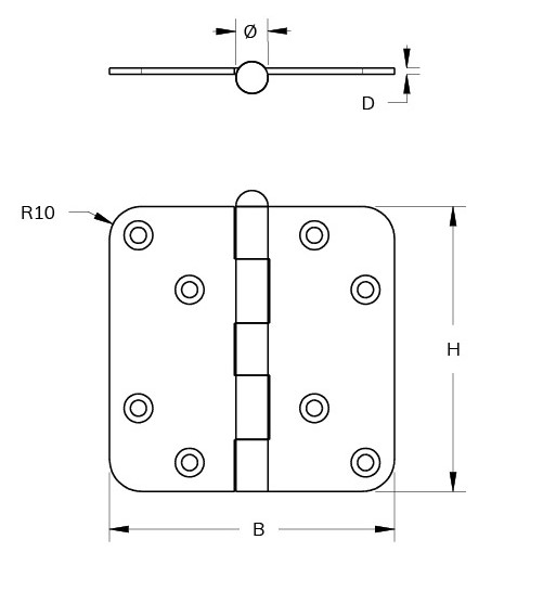 Scharnier met losse pen ronde hoeken 89x89 mm zwart gelakt - Afbeelding 2