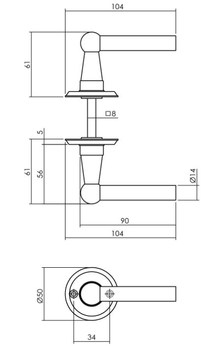 Intersteel deurklink L/L bol met rozet ø50x5mm messing getrommeld - Afbeelding 2
