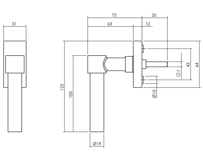 Intersteel Raamkruk L-vorm recht op stalen rechthoekige rozet rvs - Afbeelding 2