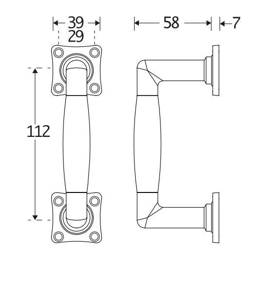Deurgreep Ton ebben/vierkant messing gelakt - Afbeelding 2