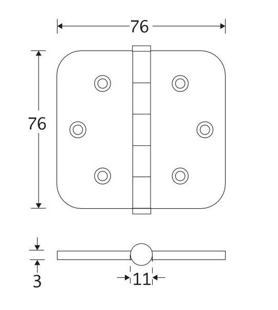 Kogellagerscharnier 76x76 ronde hoek vlak messing antiek - Afbeelding 2