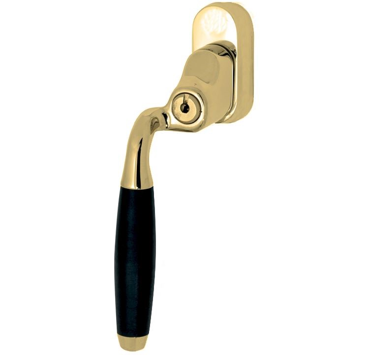 SKG2 Draaikiepgarnituur afsluitbaar Ton ebben/Smal Links messing gelakt