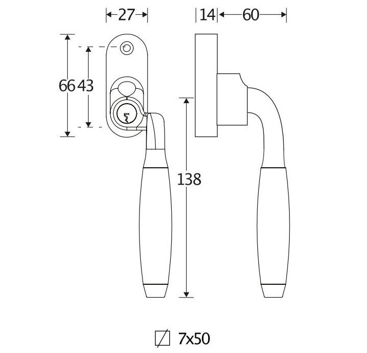 SKG2 Draaikiepgarnituur afsluitbaar Ton ebben/Smal Links messing gelakt - Afbeelding 2