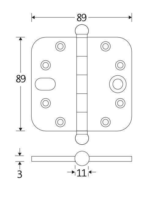 Kogellagerscharnier SKG3 89x89 ronde hoek bol messing ongelakt - Afbeelding 2