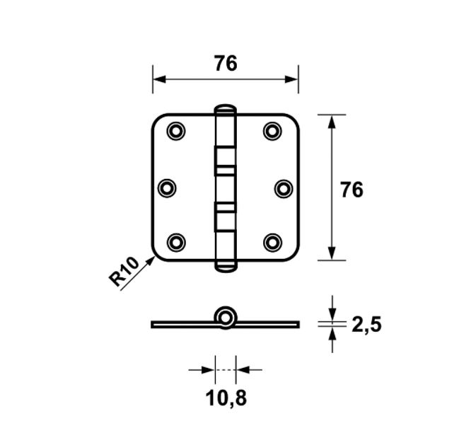 XBL Kogellagerscharnier 76x76x2.5 mm ronde hoek zwart - Afbeelding 3