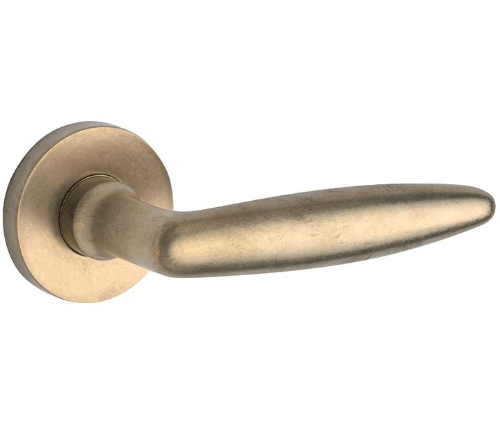 Deurklink op geveerd rozet Dudok/Vivo messing antiek