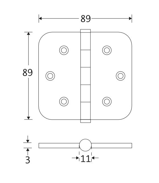 Kogellagerscharnier 89x89 ronde hoek vlak mat zwart - Afbeelding 2