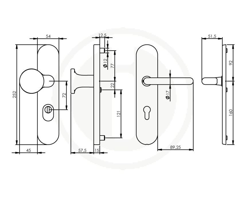 Intersteel Veiligheidsbeslag PC72 ovaal greep/kruk SKG3 met kerntrekbeveiliging messing titaan PVD - Afbeelding 2