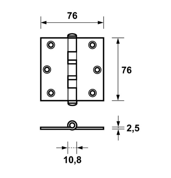 XBL Kogellagerscharnier 76x76x2.5 mm rechte hoek zwart - Afbeelding 3