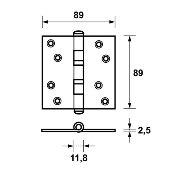 XBL Kogellagerscharnier 89x89x2.5 mm rechte hoek zwart - Afbeelding 3