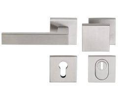 SKG3 knop/kruk Quattro op vierkant rozet links + kerntrekbeveiliging rvs