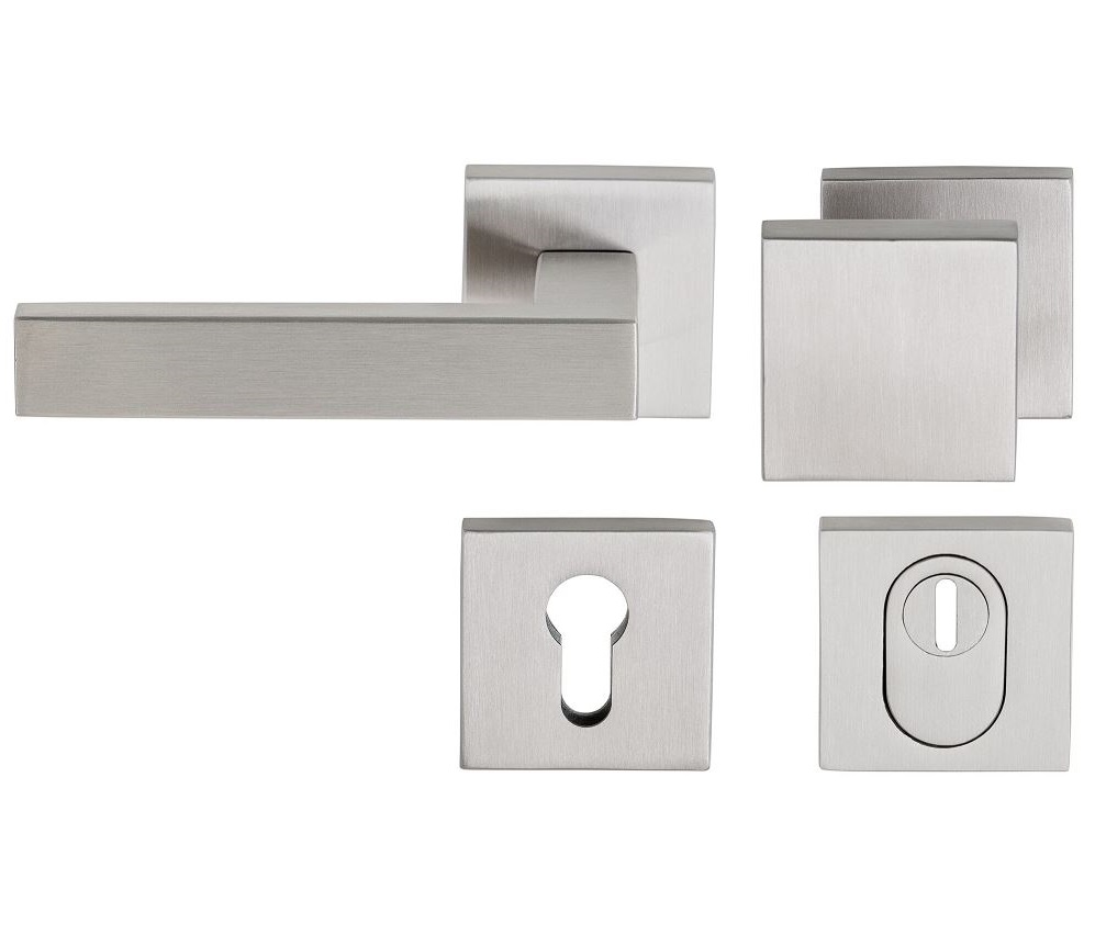 SKG3 knop/kruk Quattro op vierkant rozet links + kerntrekbeveiliging rvs