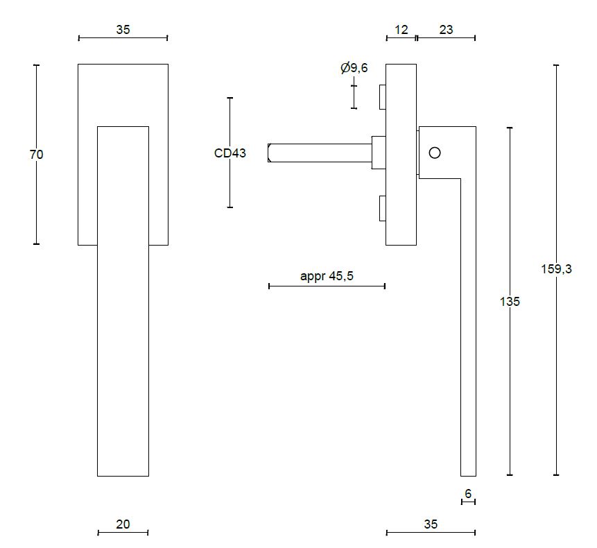 Vlakke Draaikiepgarnituur Rechthoek rvs - Afbeelding 2