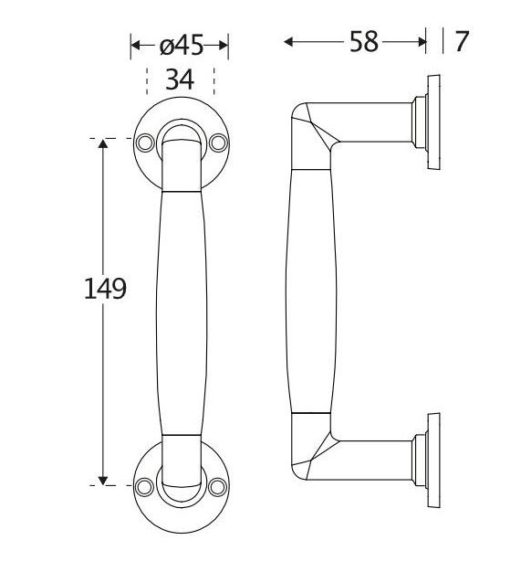 Deurgreep Ton ebben/rond messing ongelakt - Afbeelding 2