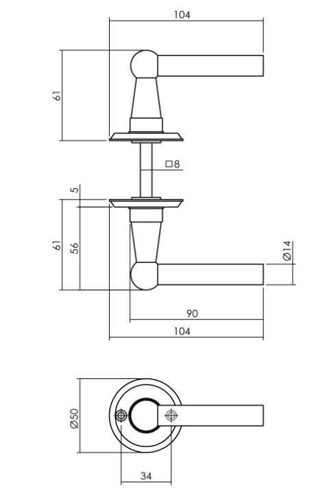 Intersteel deurklink L/L bol met rozet ø50x5mm zwart - Afbeelding 2