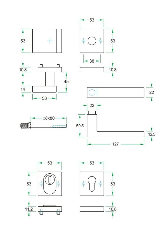 SKG3 knop/kruk Quattro op vierkant rozet rechts + kerntrekbeveiliging zwart - Afbeelding 2