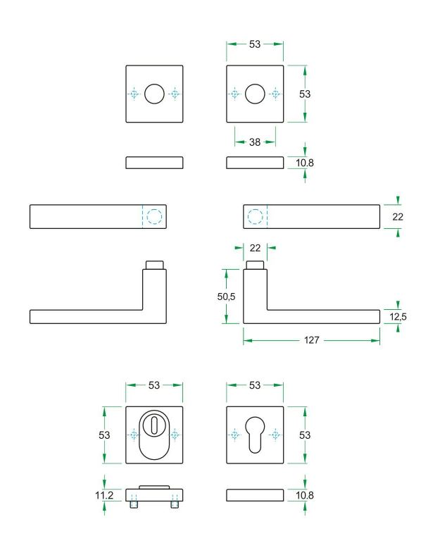 SKG3 kruk/kruk Quattro op vierkant rozet + kerntrekbeveiliging zwart - Afbeelding 2
