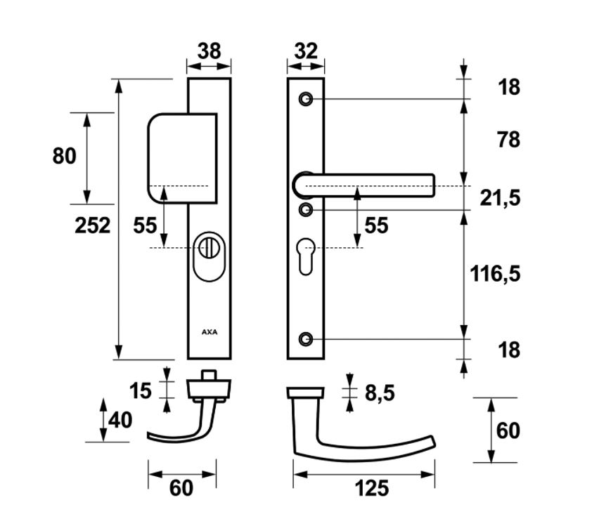AXA Edge Plus Smal veiligheidsbeslag PC55 SKG3 met kerntrekbeveiliging D-greep/kruk zwart - Afbeelding 2