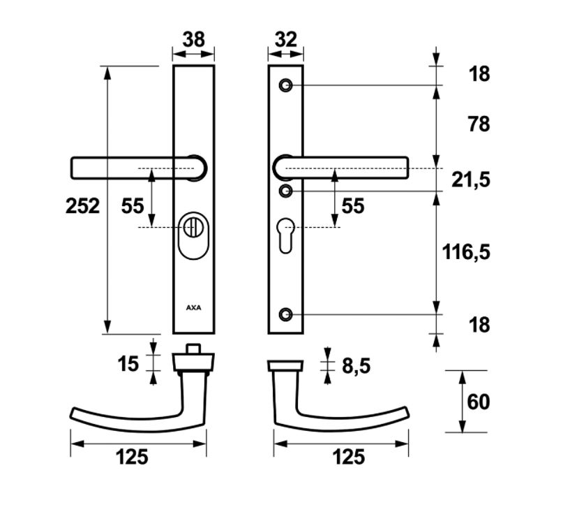 AXA Edge Plus Smal veiligheidsbeslag PC55 SKG3 met kerntrekbeveiliging kruk/kruk zwart - Afbeelding 2