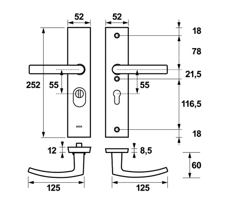 AXA Edge Plus veiligheidsbeslag PC55 SKG3 met kerntrekbeveiliging kruk/kruk zwart - Afbeelding 2