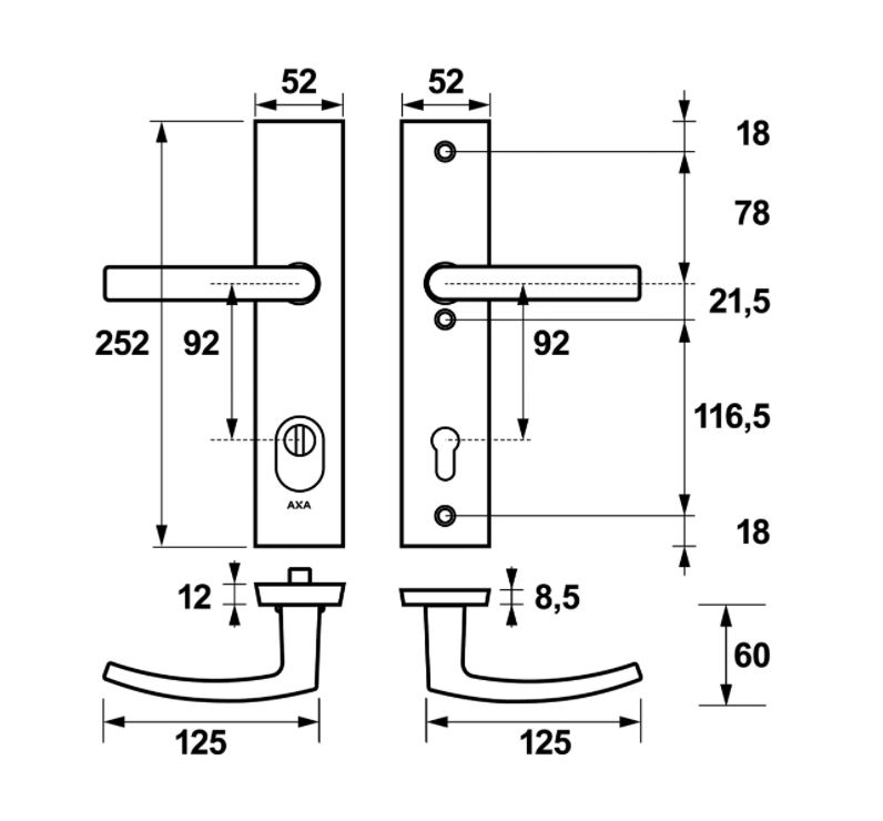 AXA Edge Plus veiligheidsbeslag PC92 SKG3 met kerntrekbeveiliging kruk/kruk zwart - Afbeelding 2