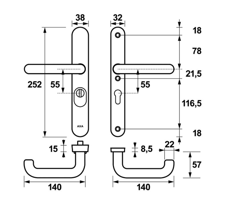 AXA Oval Plus Smal veiligheidsbeslag PC55 SKG3 met kerntrekbeveiliging kruk/kruk zwart - Afbeelding 2