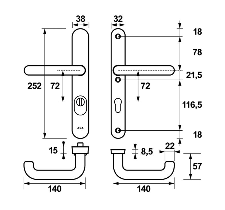 AXA Oval Plus Smal veiligheidsbeslag PC72 SKG3 met kerntrekbeveiliging kruk/kruk zwart - Afbeelding 2