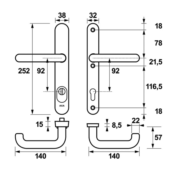 AXA Oval Plus Smal veiligheidsbeslag PC92 SKG3 met kerntrekbeveiliging kruk/kruk zwart - Afbeelding 2