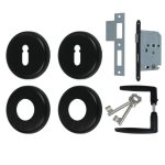 AXA set binnendeurbeslag ronde rozet + dag-nachtslot klavier zwart