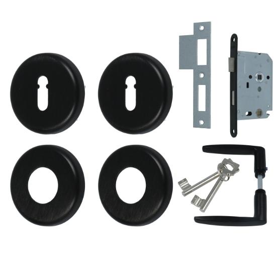 AXA set binnendeurbeslag ronde rozet + dag-nachtslot klavier zwart