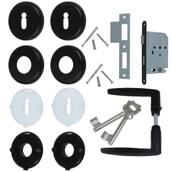 AXA set binnendeurbeslag ronde rozet + dag-nachtslot klavier zwart - Afbeelding 7