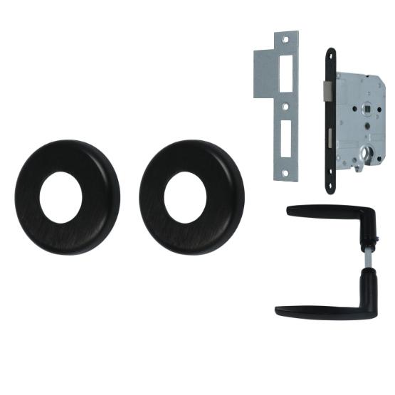 AXA set binnendeurbeslag ronde rozet + loopslot zwart