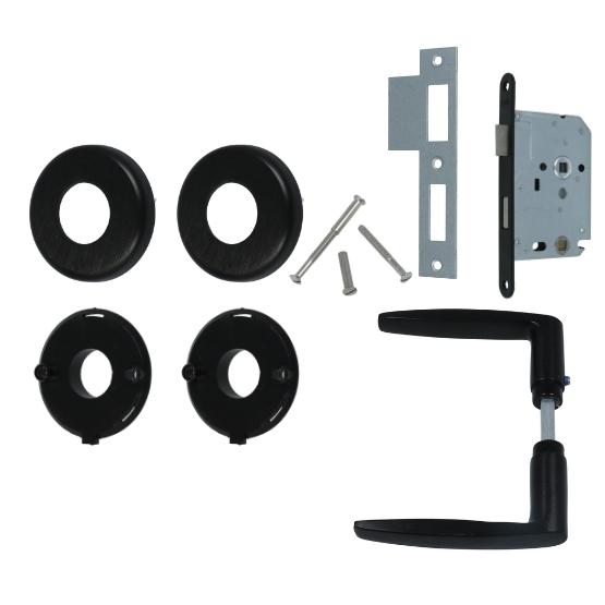 AXA set binnendeurbeslag ronde rozet + loopslot zwart - Afbeelding 2