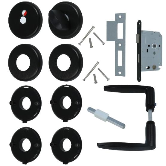 AXA set binnendeurbeslag ronde rozet + toilet-badkamerslot zwart - Afbeelding 2