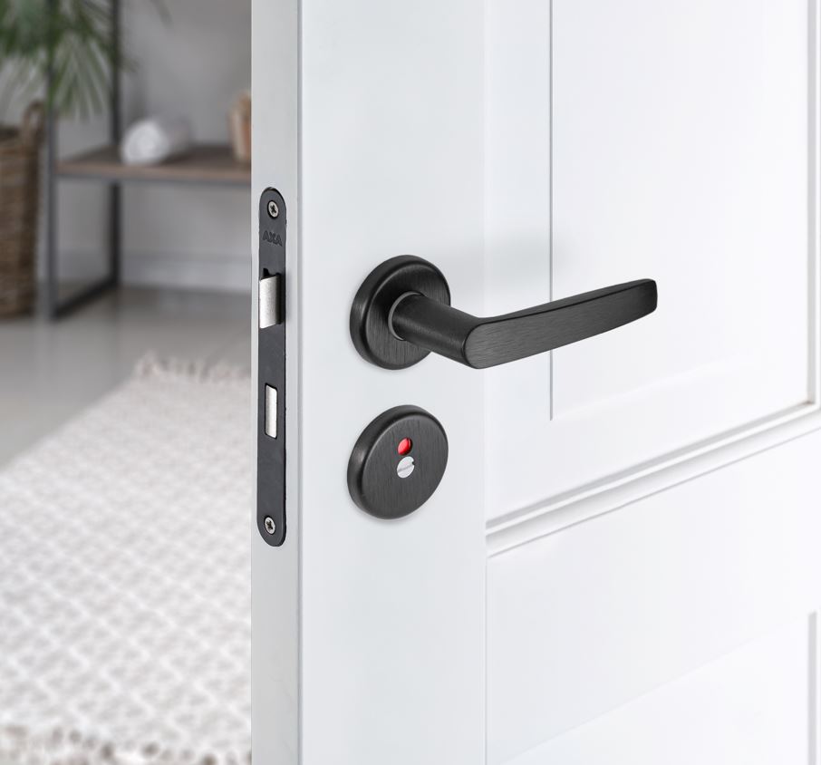 AXA set binnendeurbeslag ronde rozet + toilet-badkamerslot zwart - Afbeelding 3