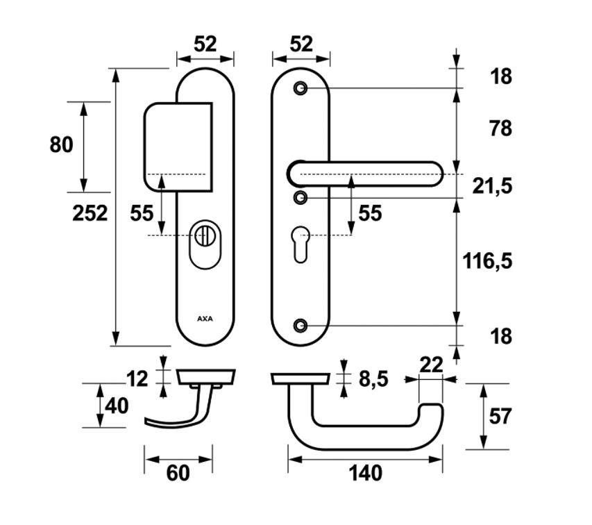 AXA Oval Plus veiligheidsbeslag PC55 SKG3 met kerntrekbeveiliging D-greep/kruk zwart - Afbeelding 2