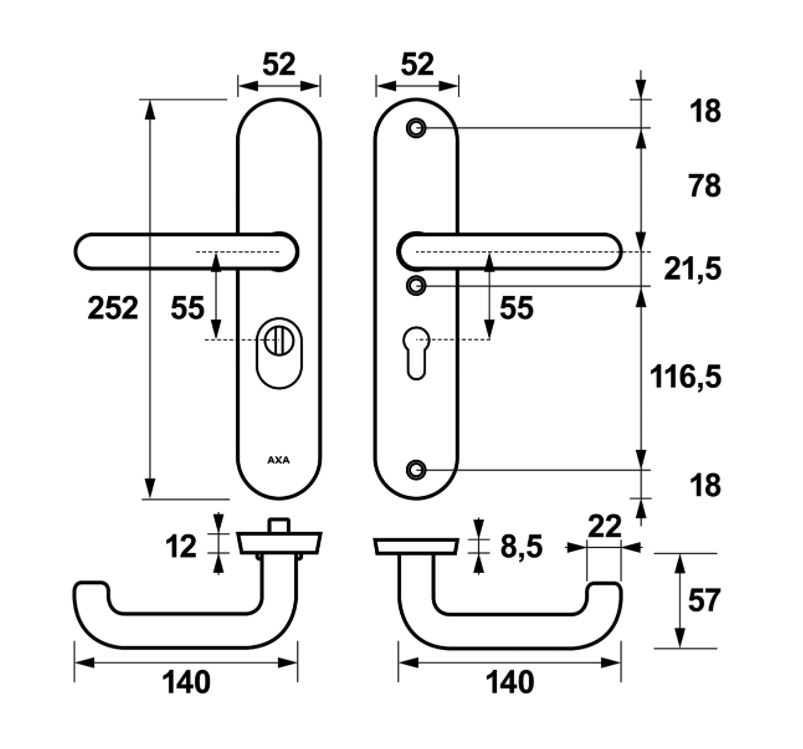 AXA Oval Plus veiligheidsbeslag PC55 SKG3 met kerntrekbeveiliging kruk/kruk zwart - Afbeelding 2